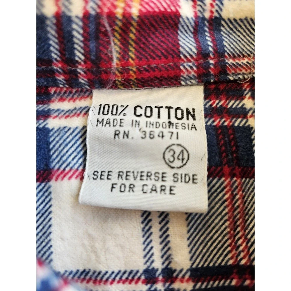 Vintage Flannel Shirt‎ Mens 34 Red Blue White Plaid Long Sleeve Western 90s